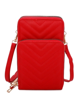 Chevron Quilted Cell Phone Purse Crossbody Bag V23W RED